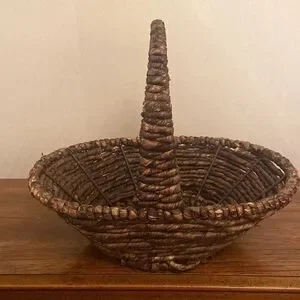 Dark Brown Woven Handled Oval Rustic Open Basket