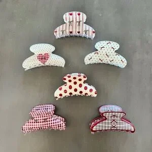 Dark Red Burgundy Polka Dot Coquette Girl 3.5” Cream Lobster Claw Hair Clip