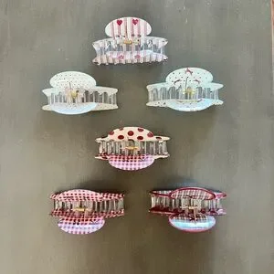 Dark Red Burgundy Polka Dot Coquette Girl 3.5” Cream Lobster Claw Hair Clip