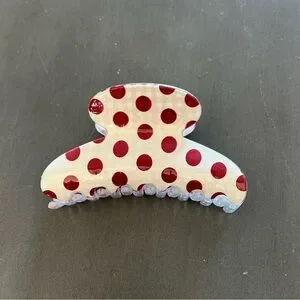 Dark Red Burgundy Polka Dot Coquette Girl 3.5” Cream Lobster Claw Hair Clip