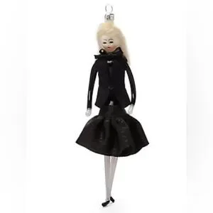 De Carlini Italy Blonde in Elegant Dress with Bow Christmas Ornament