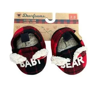 Dearfoams Baby Bear Slippers - Plaid  Size 3-6 Months NWT