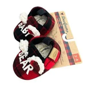 Dearfoams Baby Bear Slippers - Plaid  Size 3-6 Months NWT