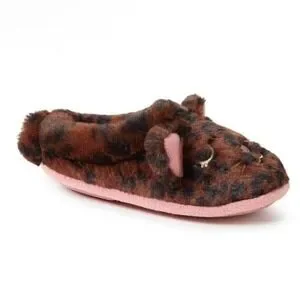 Dearfoams Kids Size 1‎ Slipper Peyton Animal Slip On Clog House Cat Leopard