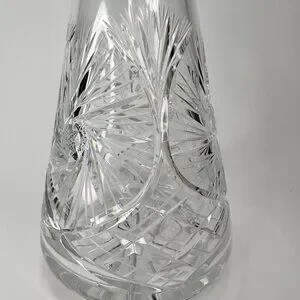 Decanter Crystal Cut Glass European MCM Starburst Diamond Pattern W/ Stopper 13"