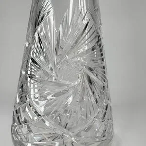 Decanter Crystal Cut Glass European MCM Starburst Diamond Pattern W/ Stopper 13"