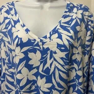 Denim & Co. D&co Essentials 2X Blue White Knit Shirt 3/4 Sleeves Casual Staple