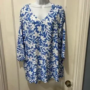 Denim & Co. D&co Essentials 2X Blue White Knit Shirt 3/4 Sleeves Casual Staple