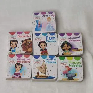 Disney Baby Lot Of 7 Princess Mini Board Books 3" Square Toddlers Kids Babies