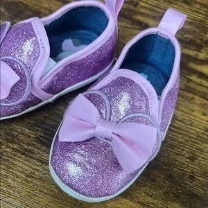 Disney Baby Pink Glitter Shoes With Bow