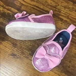 Disney Baby Pink Glitter Shoes With Bow