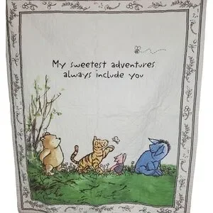 Disney Classic Winnie the Pooh My Sweetest Adventures Ivory Quilted Baby Blanket