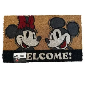 Disney Mickey Minnie Mouse Welcome Coir Door Mat One Size Brown Black Red
