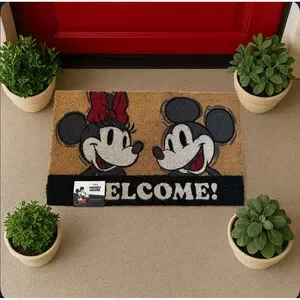 Disney Mickey Minnie Mouse Welcome Coir Door Mat One Size Brown Black Red