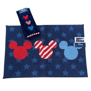 Disney Mickey Mouse Americana Starry Blue Bath Mat & Matching Hand Towel NWT