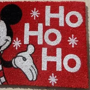 Disney Mickey Mouse Christmas Ho Outdoor Coir Welcome Mat Merry Red White 18x28