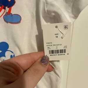 Disney Mickey Mouse Women's Medium Graphic Tee Shirt White Red Blue NEW