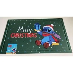 Disney Stitch 18x30” Welcome Rubber Doormat Merry Christmas Santa Hat NEW
