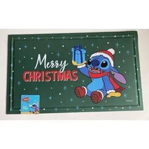Disney Stitch 18x30” Welcome Rubber Doormat Merry Christmas Santa Hat NEW