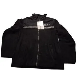 DKNY Sport Black Fleece Zip Jacket Boys M 10–12 Full Zip Pockets Warm Layer