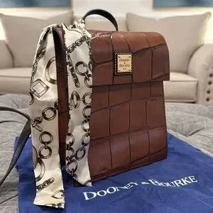Dooney & Bourke Bag Brown Leather Croc-Embossed Small Satchel Backback