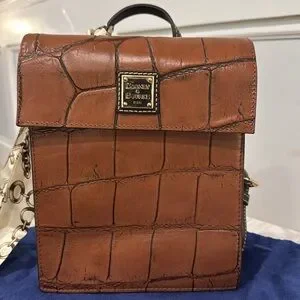 Dooney & Bourke Bag Brown Leather Croc-Embossed Small Satchel Backback