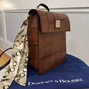 Dooney & Bourke Bag Brown Leather Croc-Embossed Small Satchel Backback