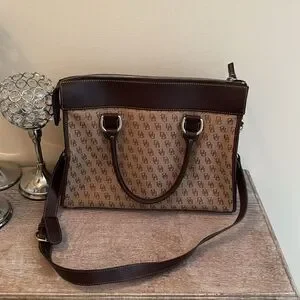 Dooney & Bourke Double Pocket Canvas Tote With Leather Trim- Tan/Brown