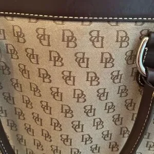 Dooney & Bourke Double Pocket Canvas Tote With Leather Trim- Tan/Brown