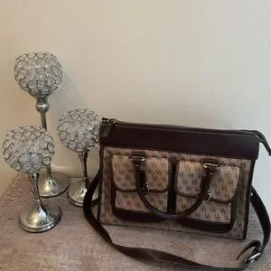 Dooney & Bourke Double Pocket Canvas Tote with Leather Trim- Tan/Brown