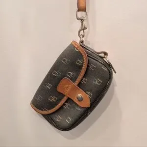 DOONEY & BOURKE Multicolor Monogram Wristlet Mini Bag With Brown Leather Strap