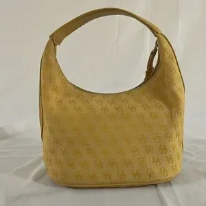 Dooney & Bourke Yellow Canvas Hobo Bag With Textured Design Vintage