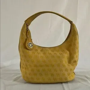 Dooney & Bourke Yellow Canvas Hobo Bag with Textured Design Vintage