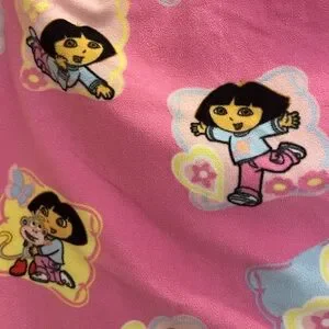 Dora The Explorer Boots VTG Tie Quilt Handmade Toddler Bed Blanket Pink 48/48