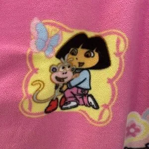 Dora The Explorer Boots VTG Tie Quilt Handmade Toddler Bed Blanket Pink 48/48