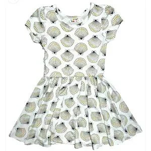 Dot Dot Smile Shiny Seashells Cap Dress Girls Size 3T 4T 3/4 Toddler White