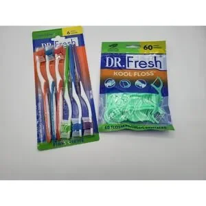 Dr. Fresh 6 Pack Of Toothbrushes & Dr. Fresh Kool Flossers 60 Count