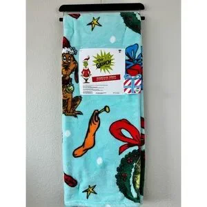 Dr Seuss The Grinch Teal Christmas Blanket 50x60