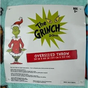 Dr Seuss The Grinch Teal Christmas Blanket 50x60