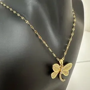Dragonfly Pendant Gold Necklace