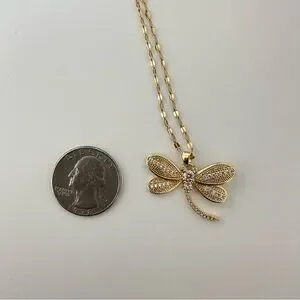 Dragonfly Pendant Gold Necklace