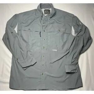 Drake Clothing Company Mens Long Sleeve Shirt Button Down Fishing Gray Size L