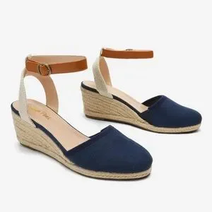 Dream Pairs Blue And Tan Espadrille Wedges