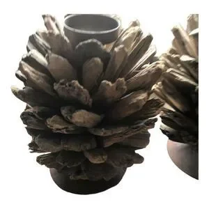 Driftwood Rustic Metal Base Candle Holder Set 2
