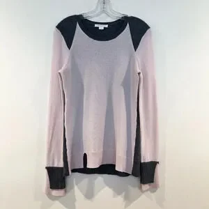 DUFFY 100% Cashmere Colorblock Light Pink Designer Tight Knit Slim Sweater M