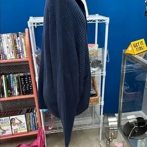 Duluth Trading Co Blue Cardigan Sweater With Ribbed Texture
