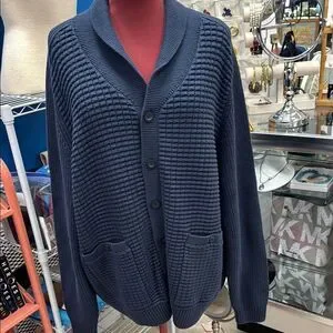 Duluth Trading Co Blue Cardigan Sweater With Ribbed Texture