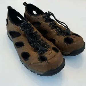Duluth Trading Co Wild Boar Oiled Leather Sandals Brown 10 Wide 10W Adjustable
