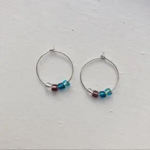 Dusky handmade beaded silver hoop earrings 20mm