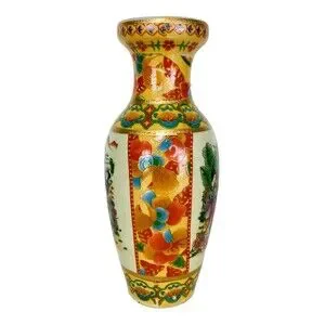 Early 1900s Japanese Geisha Satsuma Hand Painted Porcelain Gold Guild Vase 8"
